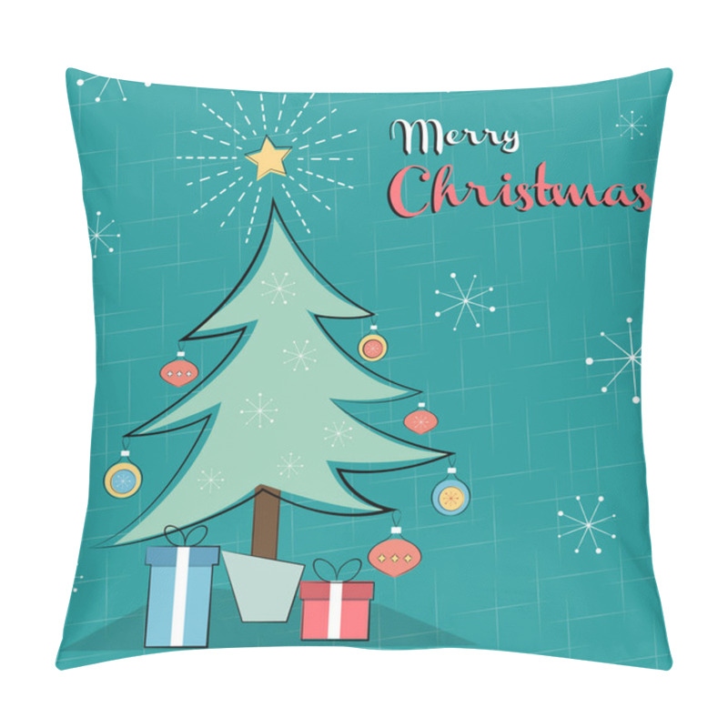 Personality  Merry Christmas Card Of Retro Pine Tree With Gifts Pillow Covers