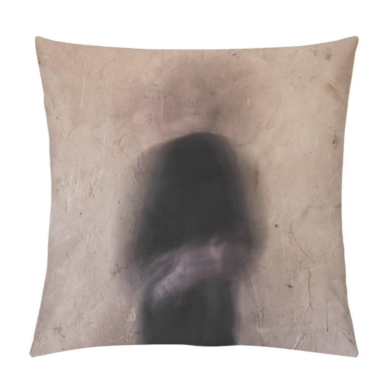 Personality  A Blurred, Ghostly Figure With No Head. Standing In Front Of A Textured Wall. Pillow Covers