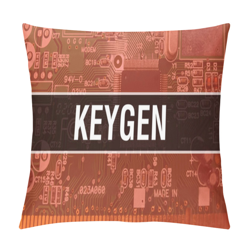 Personality  Keygen With Technology Motherboard Digital. Keygen And Computer Circuit Board Electronic Computer Hardware Technology Motherboard Digital Chip Concept. Close Up Keygen With Integrated Circuits Boar Pillow Covers