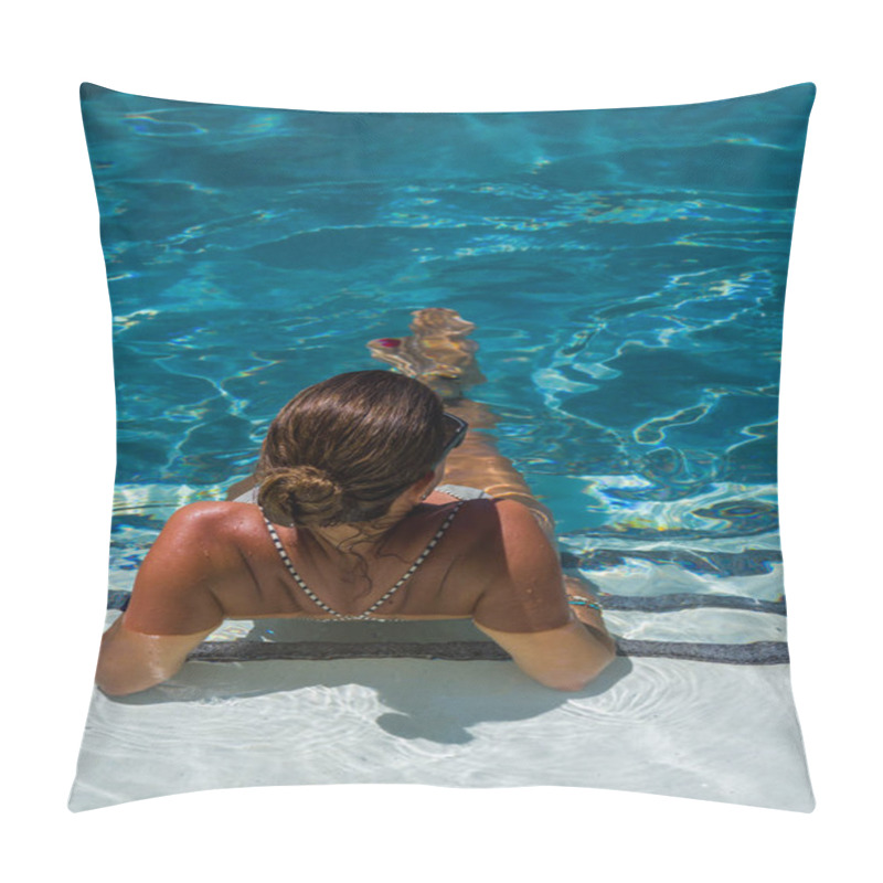 Personality  Woman Relaxing In Swimming Pool At Spa Resort. R Pillow Covers