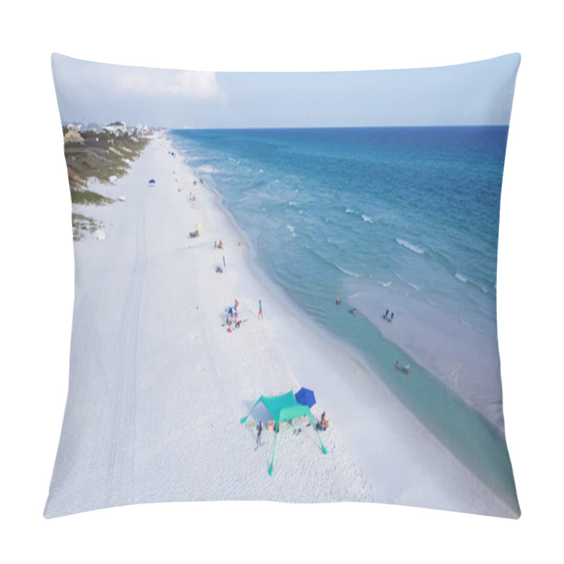 Personality  Aerial View Quite Beach With Jus Few People Enjoy Swimming, Boating Along Beautiful White Sandy, Turquoise Water, Multiple Shades Of Blue Waves Along Emerald Coast, Seagrove Beach, Santa Rosa. USA Pillow Covers