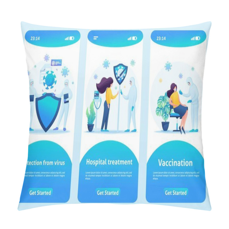 Personality  Protection Against The Virus In Hospital Treatment And Vaccination. Flat 2D. Vector Illustration Mobile App Pillow Covers