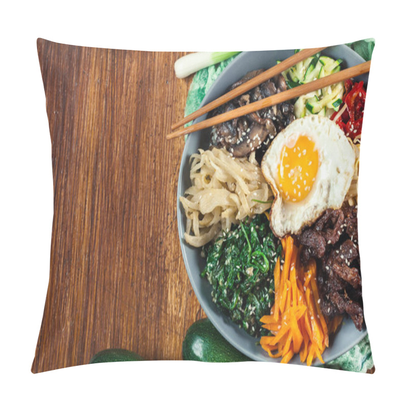 Personality  Bibimbap - Rice With Beef And Vegetables. Traditional Korean Dish. Pillow Covers