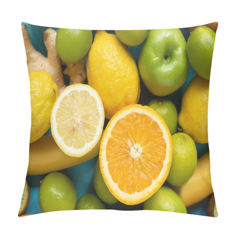 Personality  Top View Of Orange And Lemon Halves On Fruits Pillow Covers