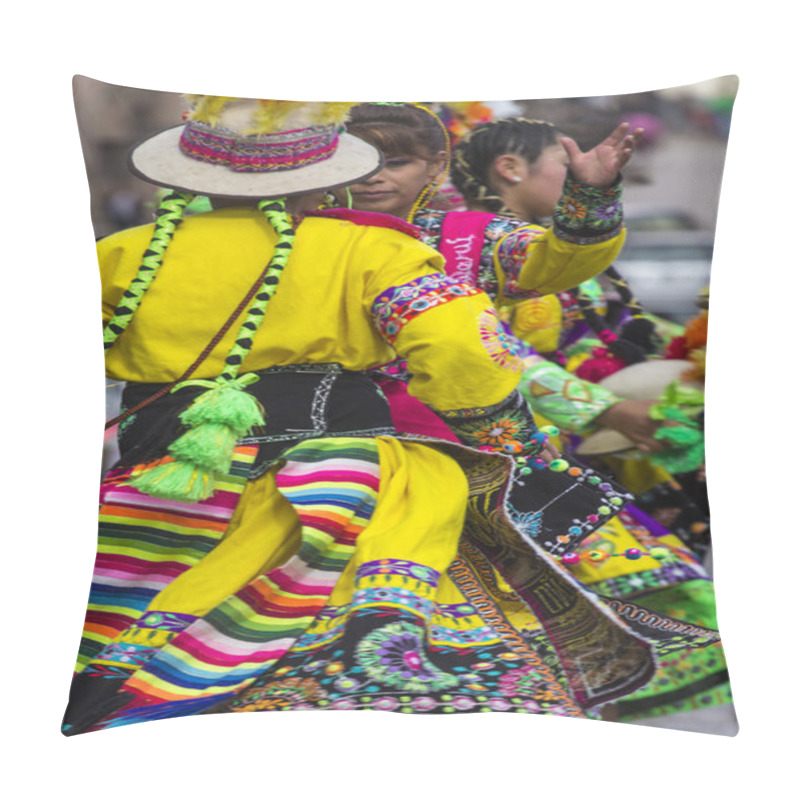 Personality  CUSCO - PERU - JUNE 06, 2016 : Peruvian Dancers At The Parade In Pillow Covers