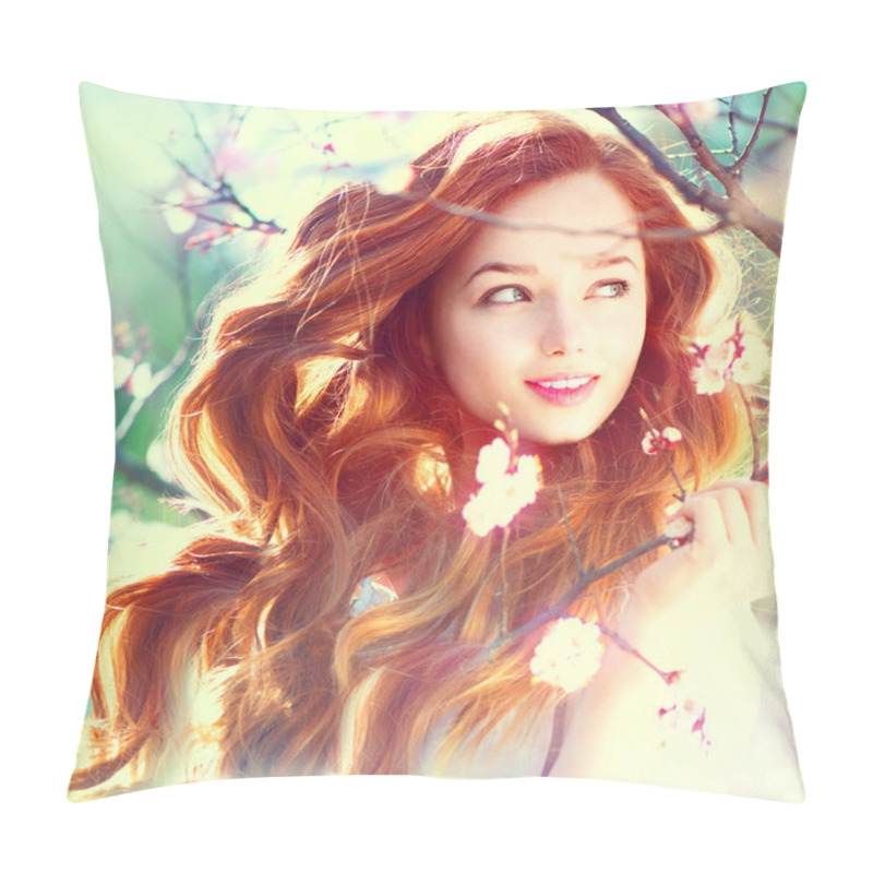 Personality  Girl With Long Red Blowing Hair Pillow Covers