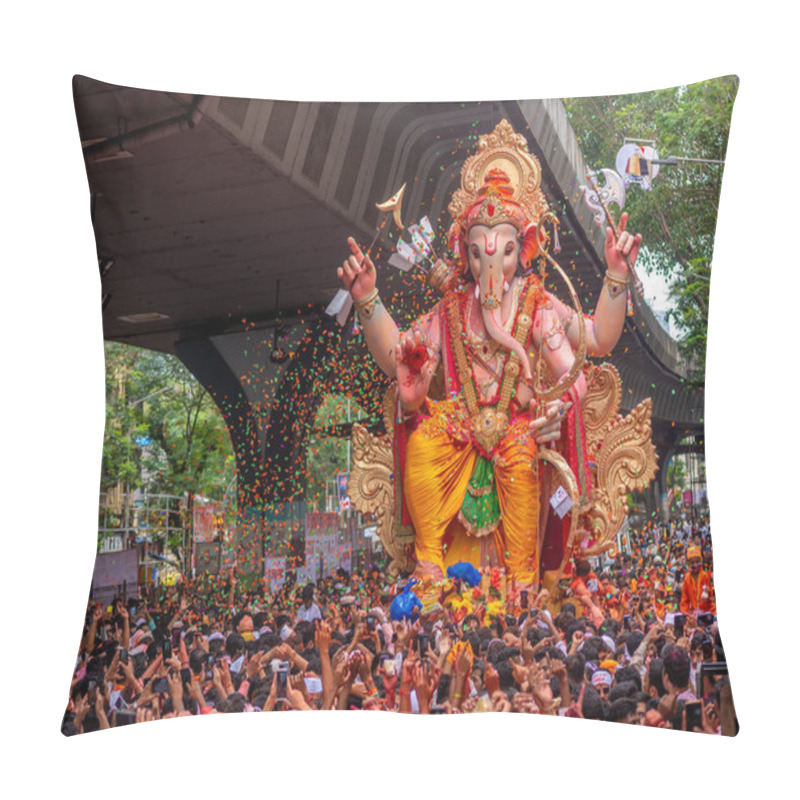 Personality  Mumbai, India - September 12,2019 : Thousands Of Devotees Bid Adieu To Tallest Lord Ganesha With Colors In Mumbai During Ganesh Visarjan Which Marks The End Of The Ten-day-long Ganesh Chaturthi Festival. Pillow Covers