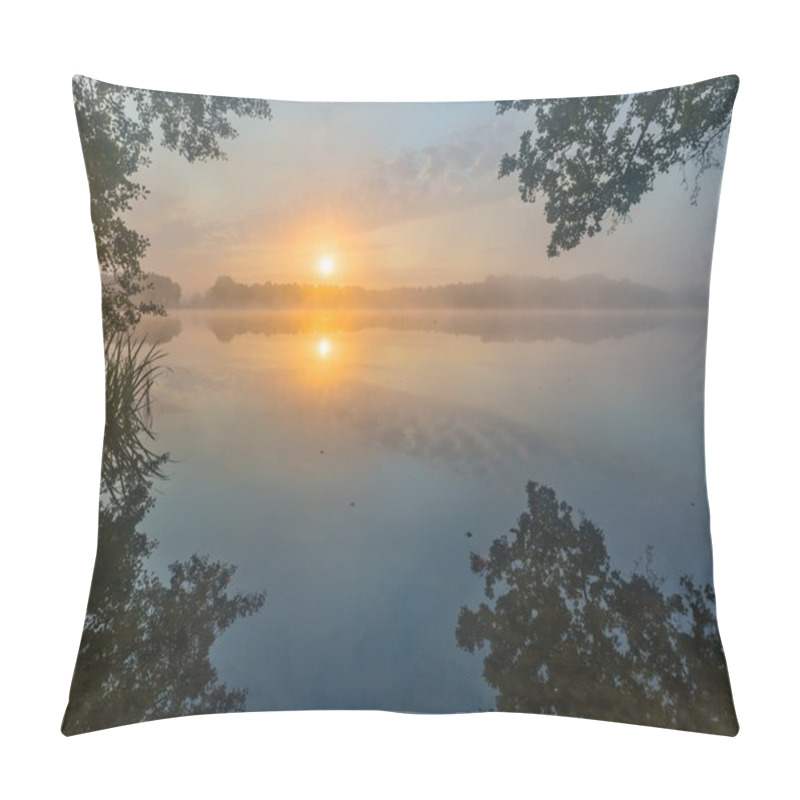 Personality  Beautiful Sunrise Over Misty Lake. Pillow Covers