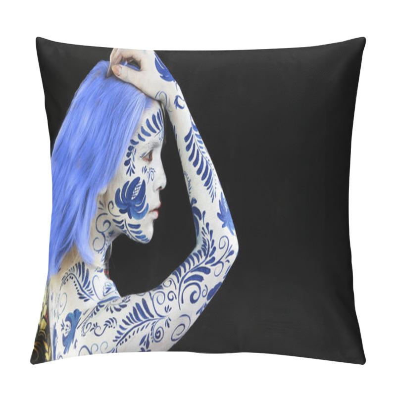 Personality  Body Art Of A Girl In The Style Of Khokhloma And Gzhel Pillow Covers