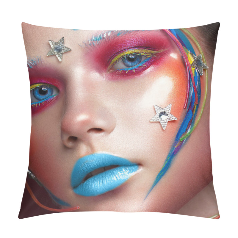 Personality  Beautiful Girl With Creative Make-up In Pop Art Style. Beauty Face. Pillow Covers