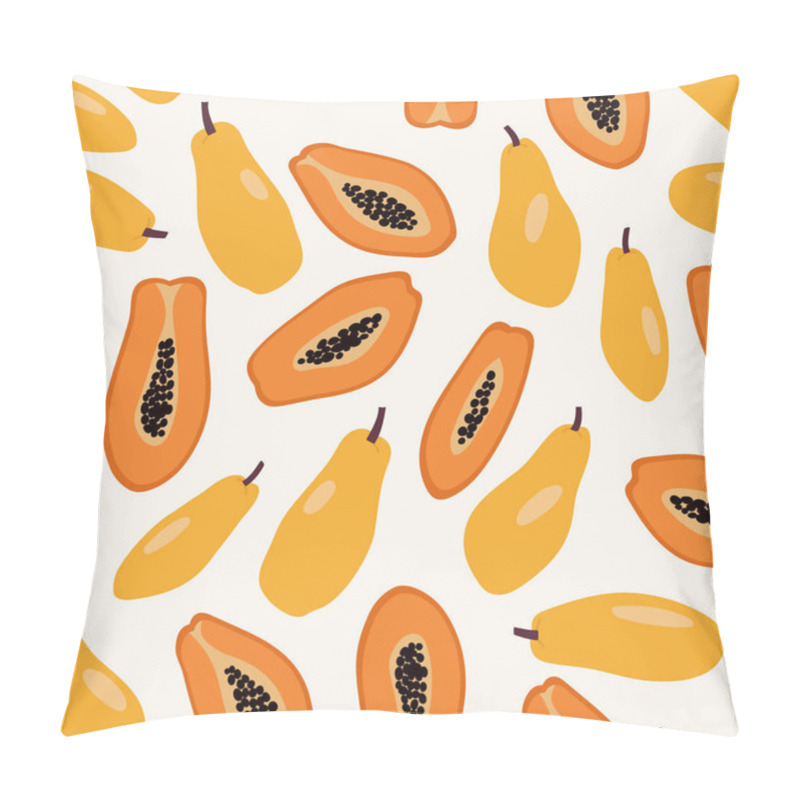 Personality  Seamless Pattern Of Yellow Papaya With And Half Of Papaya Background Elements. Colorful Background Texture For Kitchen, Wallpaper, Textile, Fabric, Paper. Vegan Food Illustration. Pillow Covers