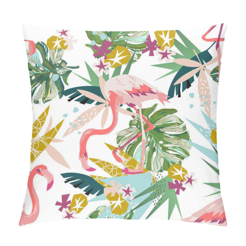 Personality  Pink Flamingo Seamless Pattern Isolated On White Background. Pillow Covers