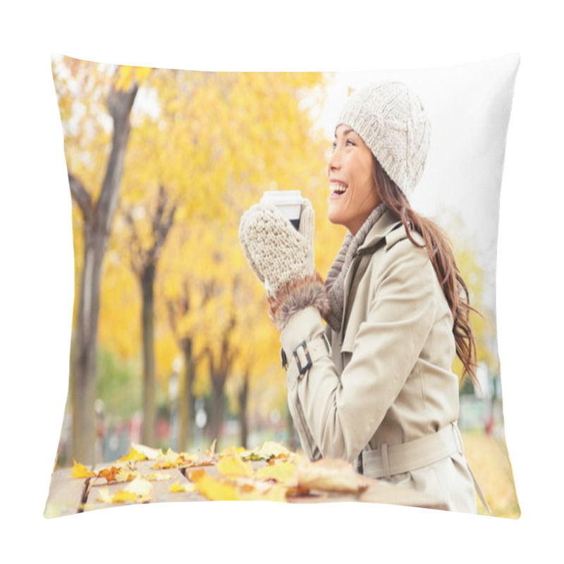 Personality  Fall Concept - Autumn Woman Drinking Coffee Pillow Covers