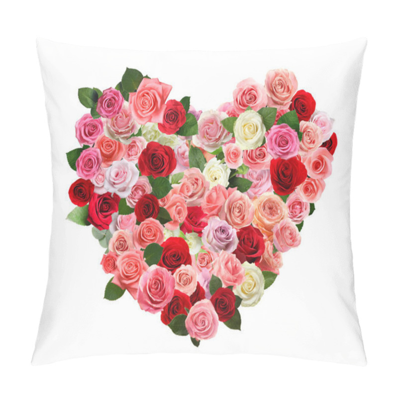 Personality  Heart Made Of Beautiful Roses On White Background Pillow Covers