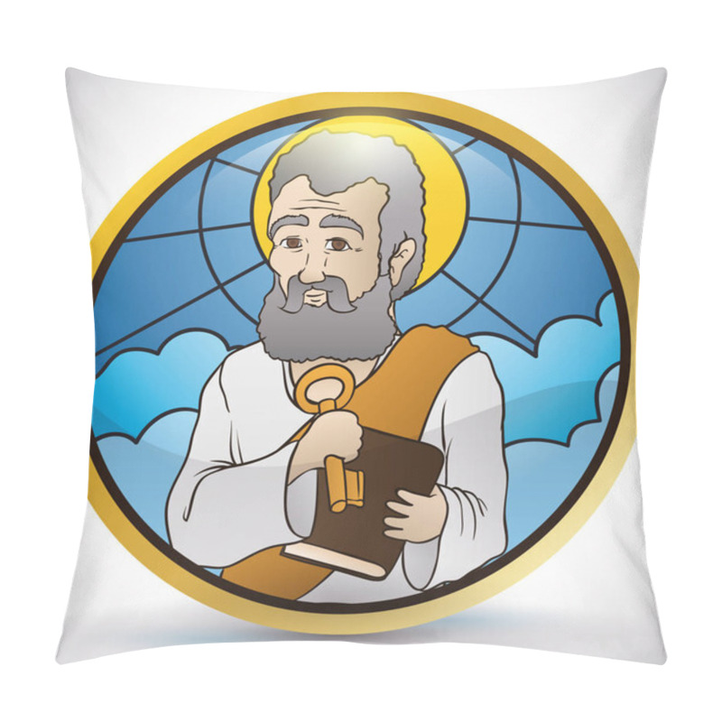 Personality  Round Button In Stained Glass Style With Saint Peter Image, Vector Illustration Pillow Covers