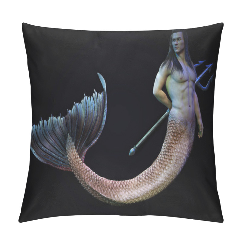 Personality  3D Render: A Fantasy Merman Creature Character, Triton God Of The Sea Character Design Concept Pillow Covers