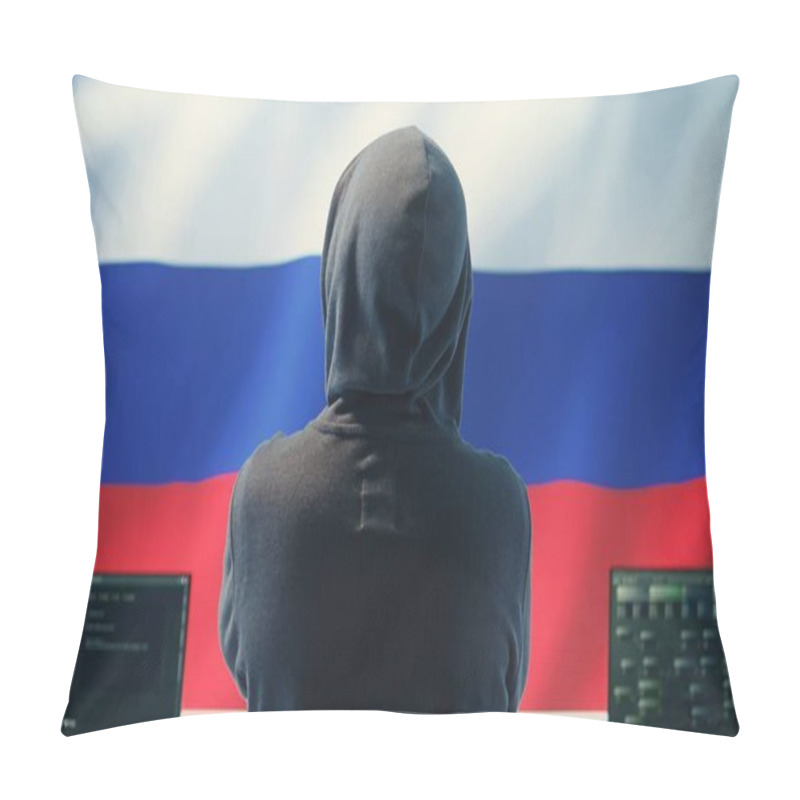 Personality  Propagandist Cybersecurity Expert In A Russian Hacking Room Focusing On Hybrid Warfare And Making Digital Threats For Brainwashing The Nation. Spread Of False Information, Cyberterrorism. Camera B. Pillow Covers