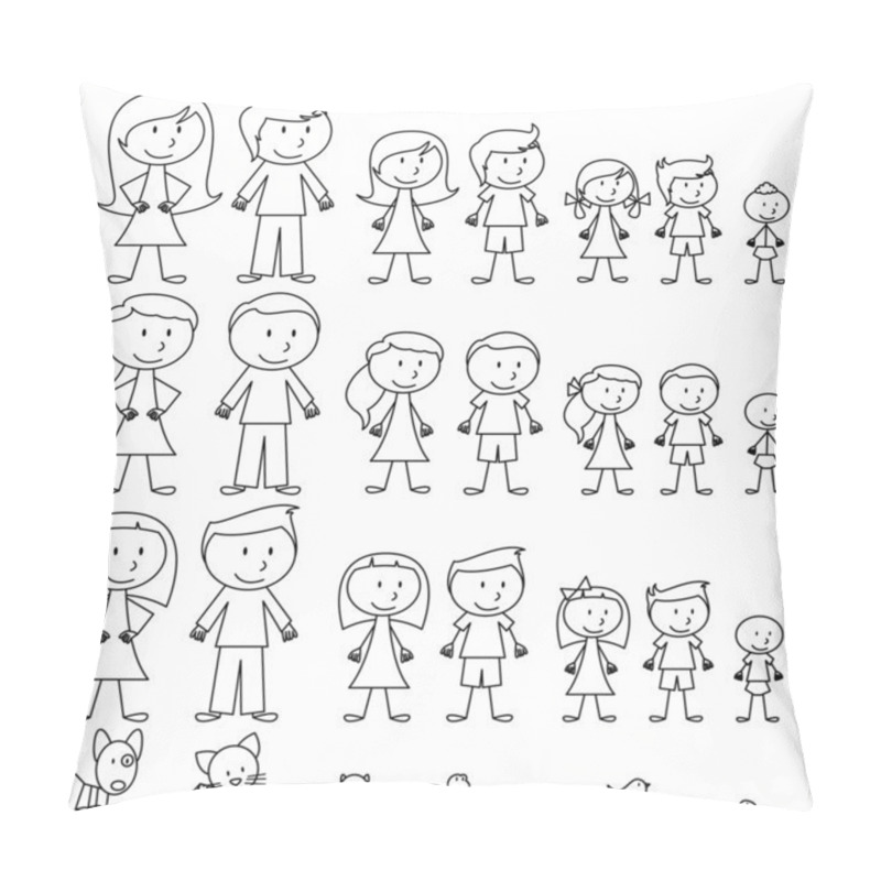 Personality  Large Set Of Stick Figure And Pets Pillow Covers