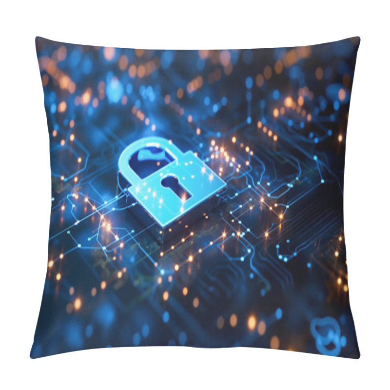 Personality  A Glowing Lock Icon Amidst Circuitry, Representing The Importance Of Cybersecurity In The Digital Age. Pillow Covers