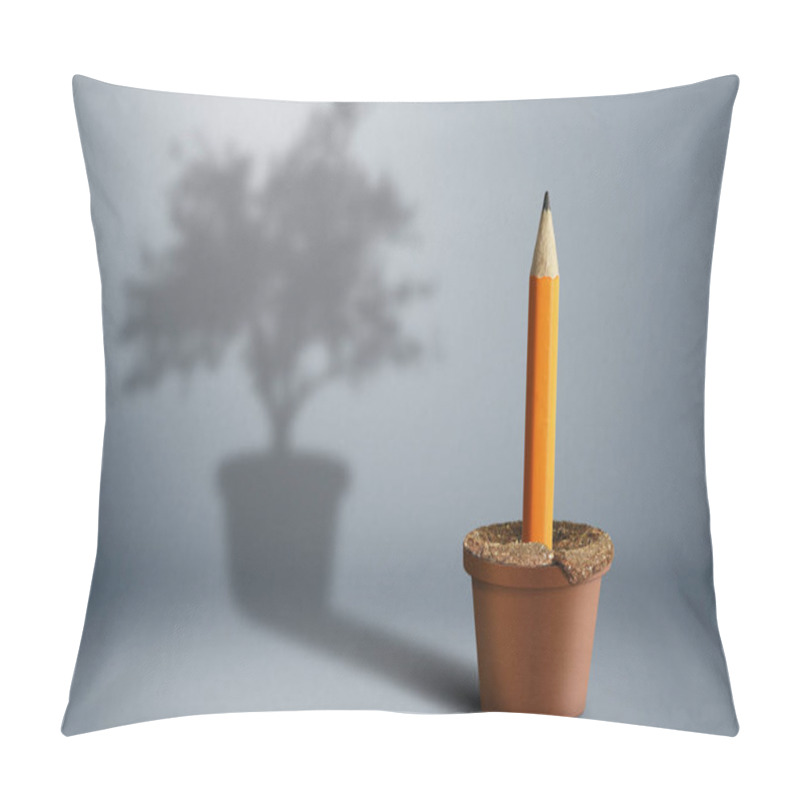 Personality  Idea Birth, Creative Concept, Pencil Growing From Pot Pillow Covers