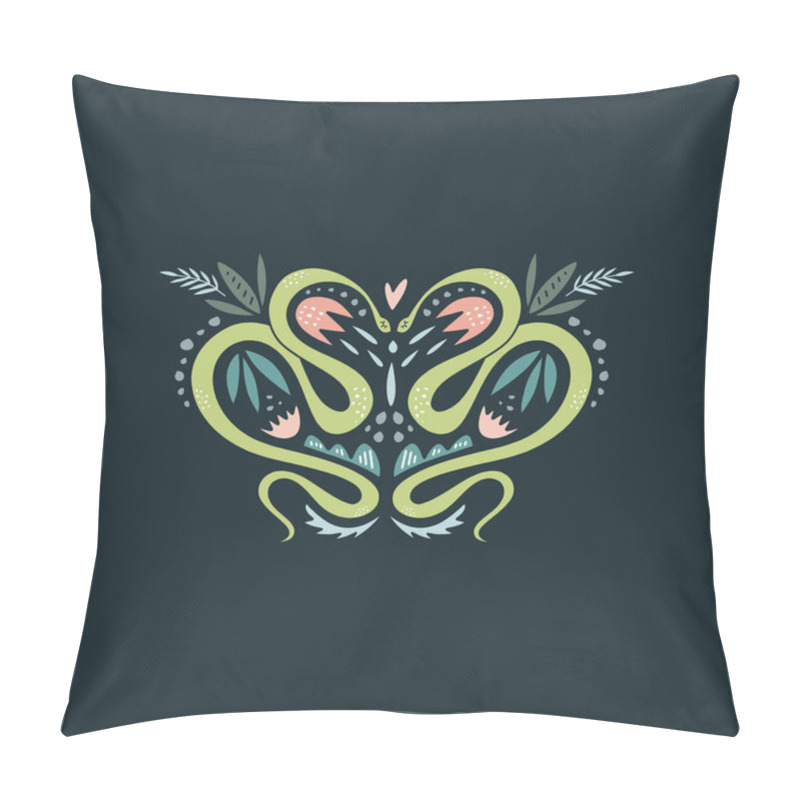 Personality  Cute Cartoon Snakes. Composition With Folk Art Animals And Floral Decor Elements. Hand Drawn Vector, Clip Art Pillow Covers