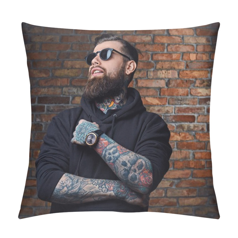 Personality  Modern Bearded Hipster Male In Hoodie  Pillow Covers