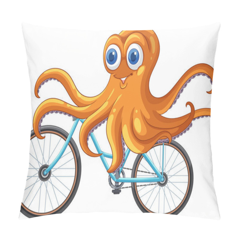 Personality  Cheerful Octopus Joyfully Cycling On A Blue Bike Pillow Covers