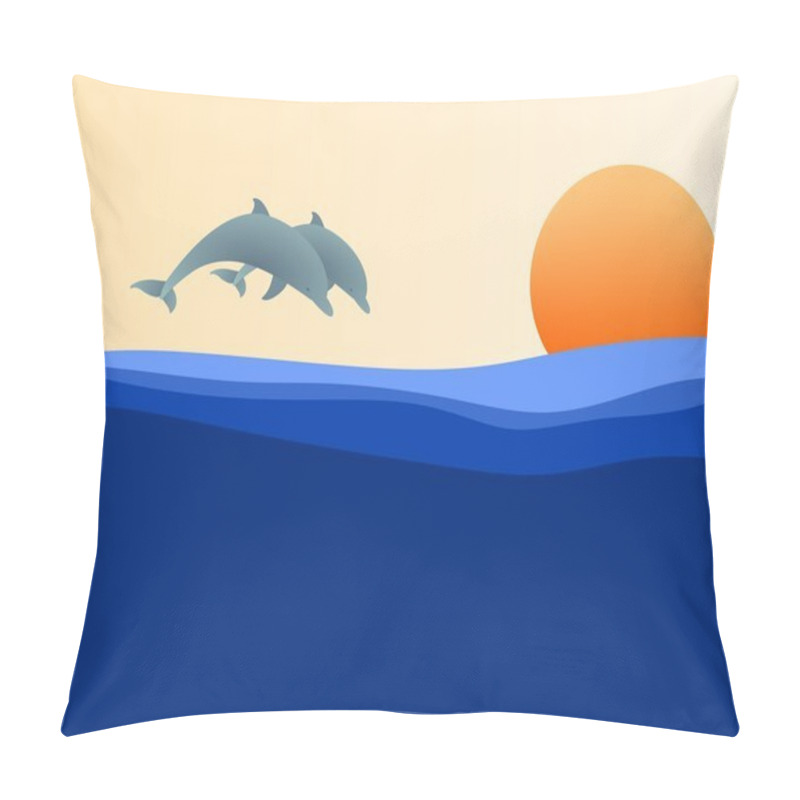 Personality  Two Jumping Dolphins At Sunset Pillow Covers