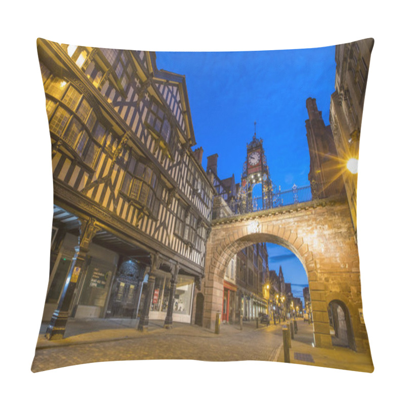 Personality  Chester, UK - July 31st 2018: A Dusk-time View Of The Historic Eastgate Clock And The Timber-framed Architecture In The City Of Chester In Cheshire, UK. Pillow Covers