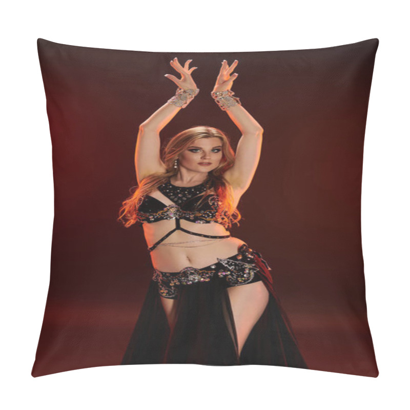 Personality  Woman In Belly Dance Attire Strikes A Captivating Pose. Pillow Covers