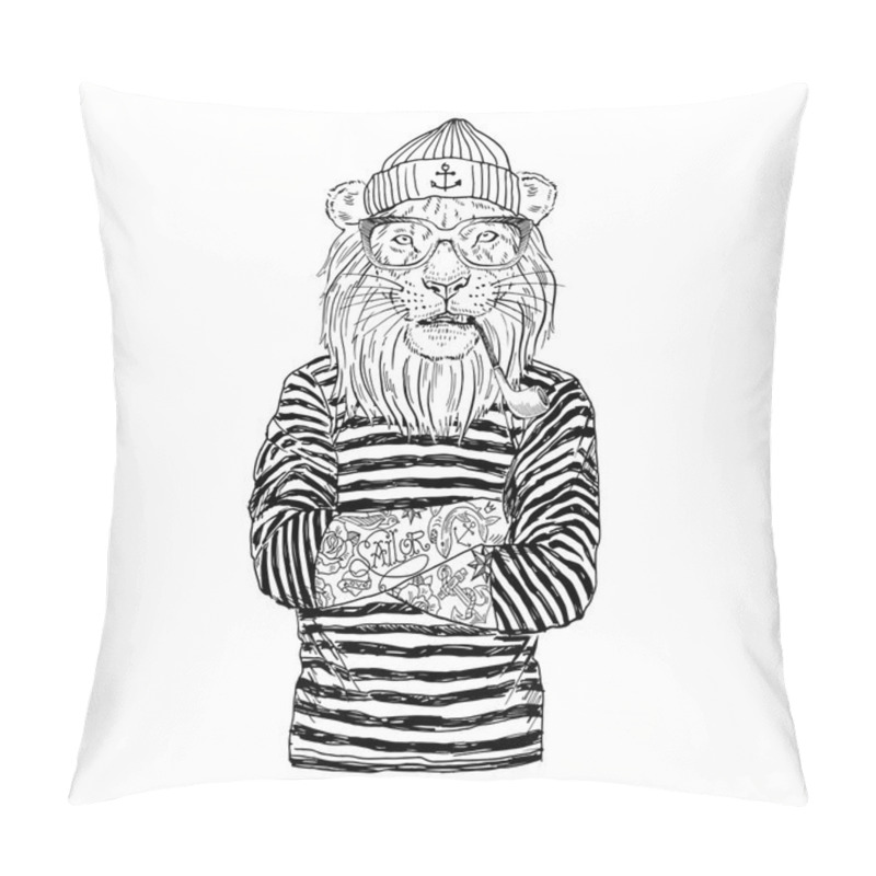 Personality  Lion Sailor With Tobacco Tube Pillow Covers