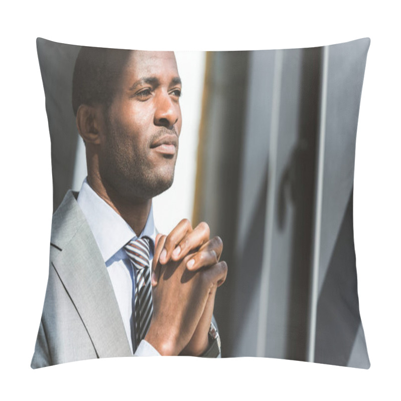 Personality  Portrait Of Handsome Young African American Businessman Looking Away Pillow Covers