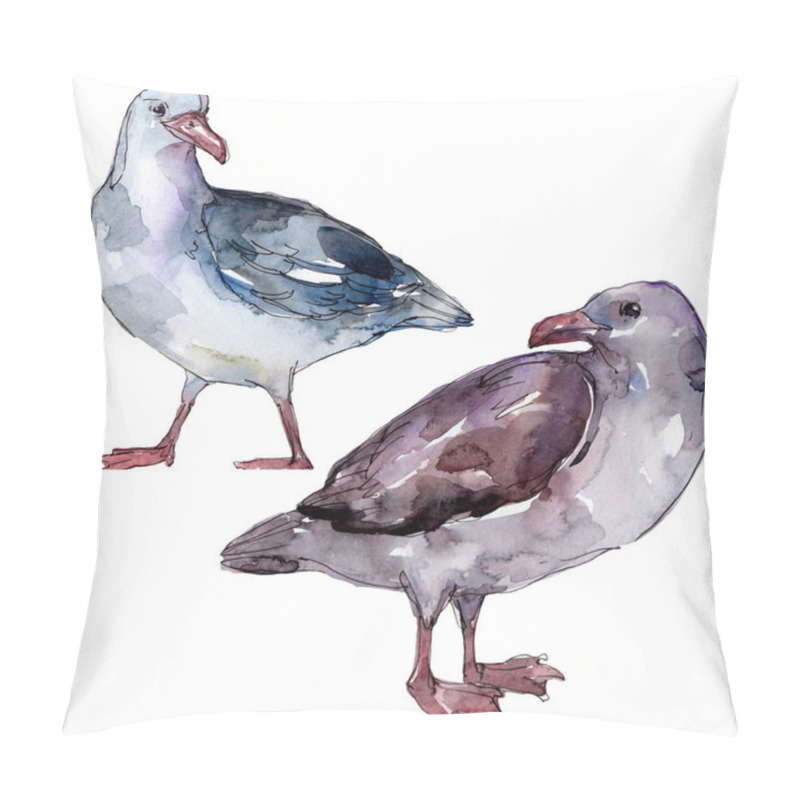 Personality  Sky Bird Seagull In A Wildlife. Wild Freedom, Bird With A Flying Wings. Watercolor Background Illustration Set. Watercolour Drawing Fashion Aquarelle. Isolated Gull Illustration Element. Pillow Covers