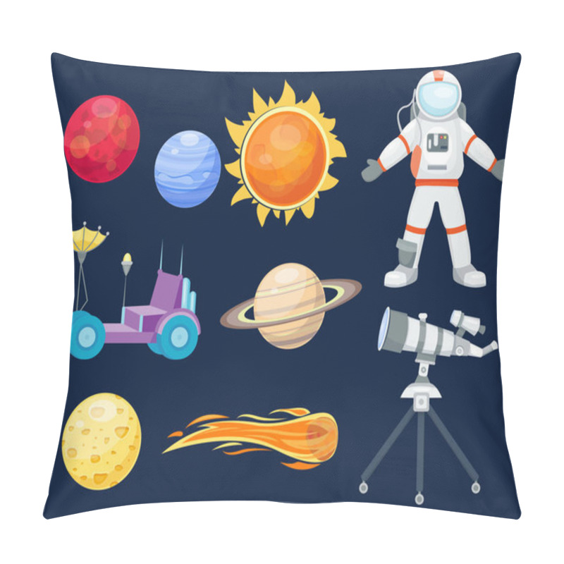 Personality  Astronomy Space Rocket Cartoon Set Vector. Pillow Covers