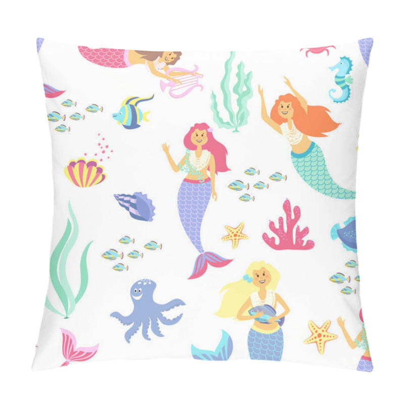 Personality  Cartoon Mermaid Seamless Pattern On Transparent Background. Vector Illustration Pillow Covers