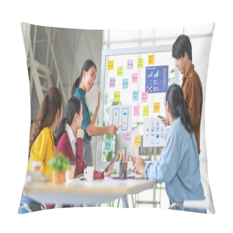 Personality  Young Asian Woman Leading Business Creative Team In Mobile Application Software Design Project. Brainstorm Meeting, Work Together, Internet Technology, Girl Power, Office Coworker Teamwork Concept Pillow Covers