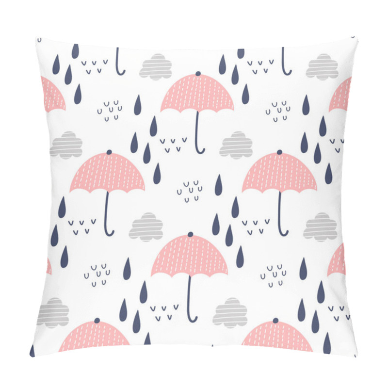 Personality  Seamless Pattern With Clouds, Rain And Umbrella.Vector Design For Wrapping Paper, Textile.  Pillow Covers