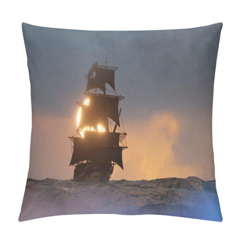 Personality  Pirate Ship Sailing On The Sea, 3D Render Pillow Covers