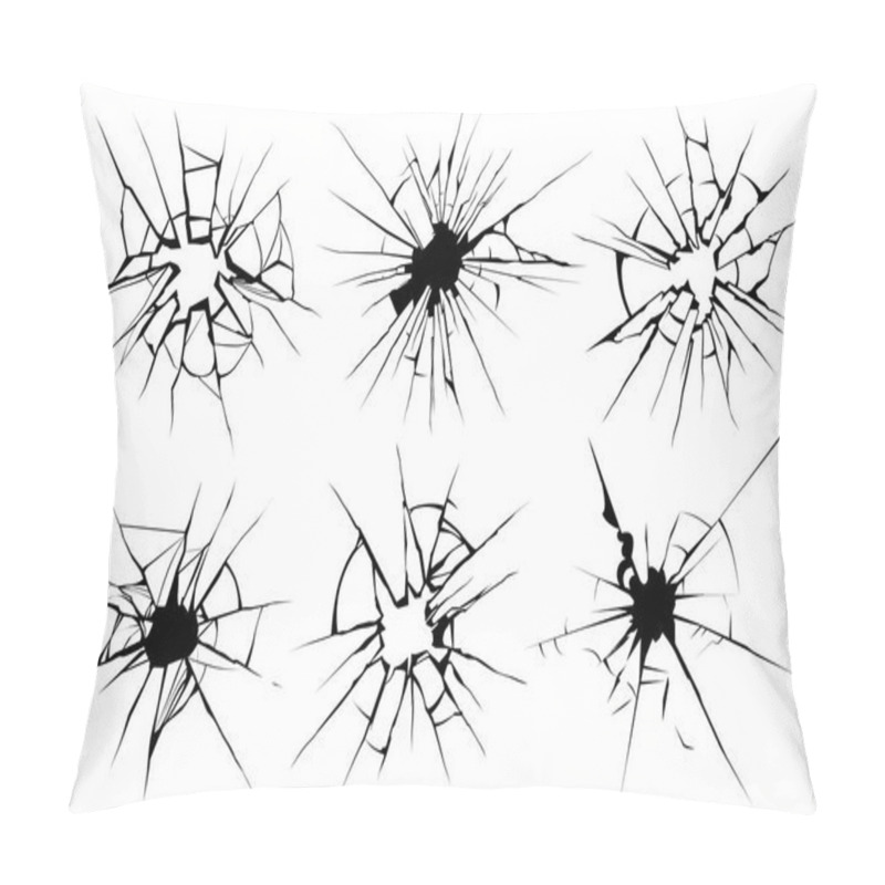 Personality  Cracked Glass. Broken Window, Shattered Glassy Surface And Break Windshield Glass Texture Silhouette Vector Illustration Set Pillow Covers