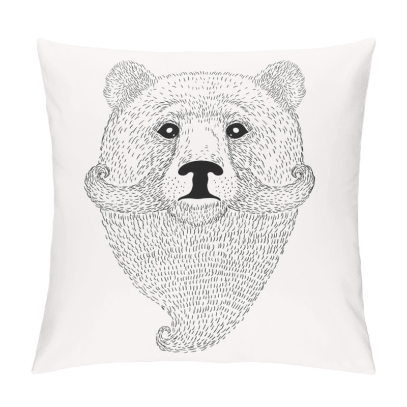 Personality  Sketch Bear With Beard And Mustache Pillow Covers