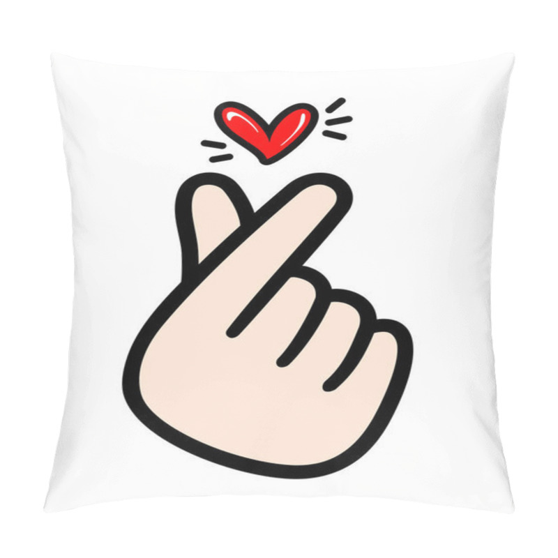 Personality  Finger Heart.  Korean Love Sign Vector Illustration. Valentine's Day Poster Decoration. Hand On Pink Background Icon Pillow Covers