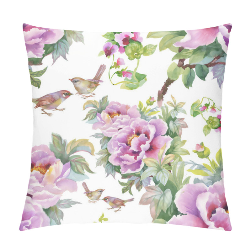 Personality  Pattern Of Purple Flowers  And  Birds  Pillow Covers