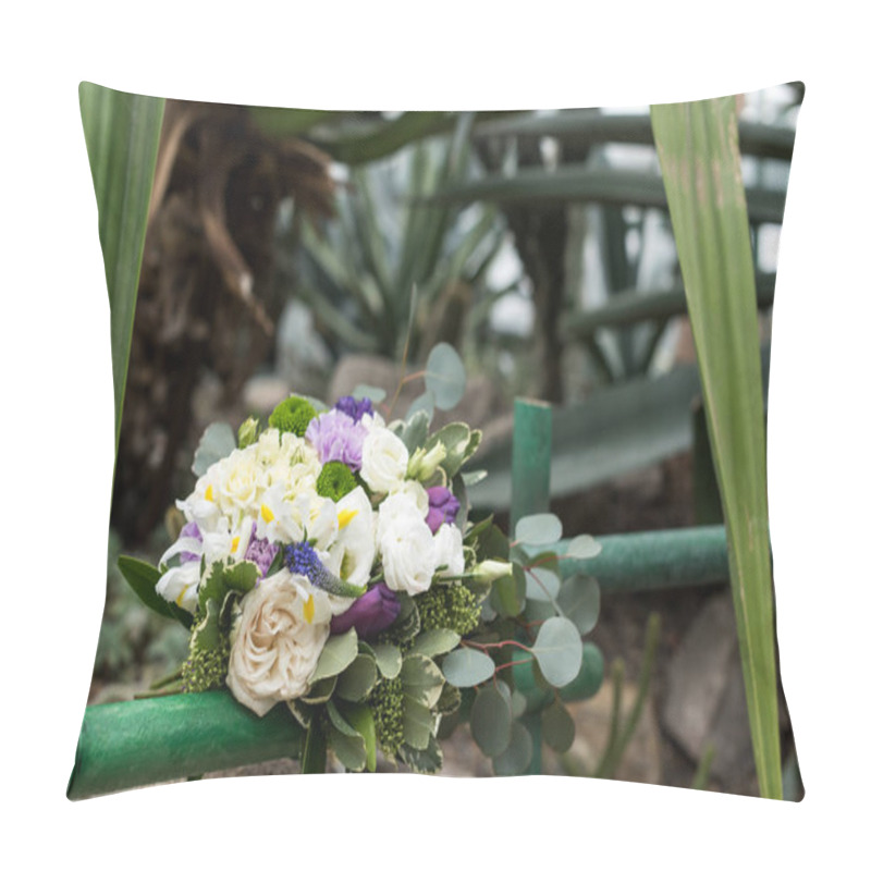 Personality  Close-up View Of Beautiful Elegant Wedding Bouquet In Botanical Garden Pillow Covers