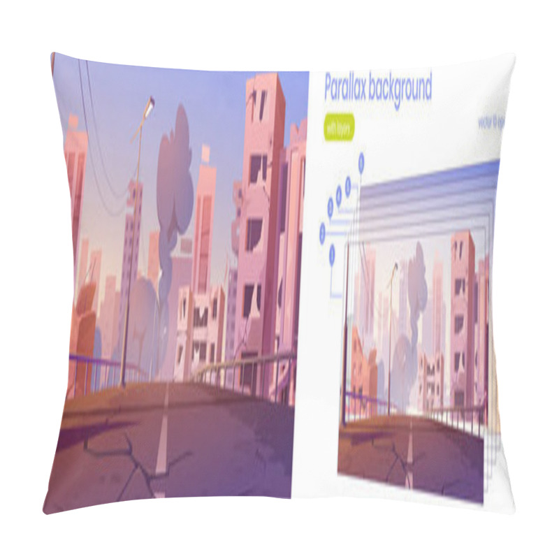 Personality  Parallax Background With City Ruins Pillow Covers