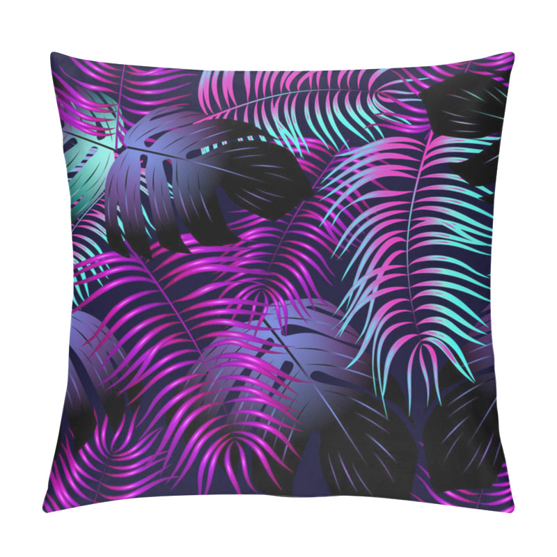 Personality  Neon Tropical Background With Palm Leaves .Summer Night Vector Illustration. Pillow Covers