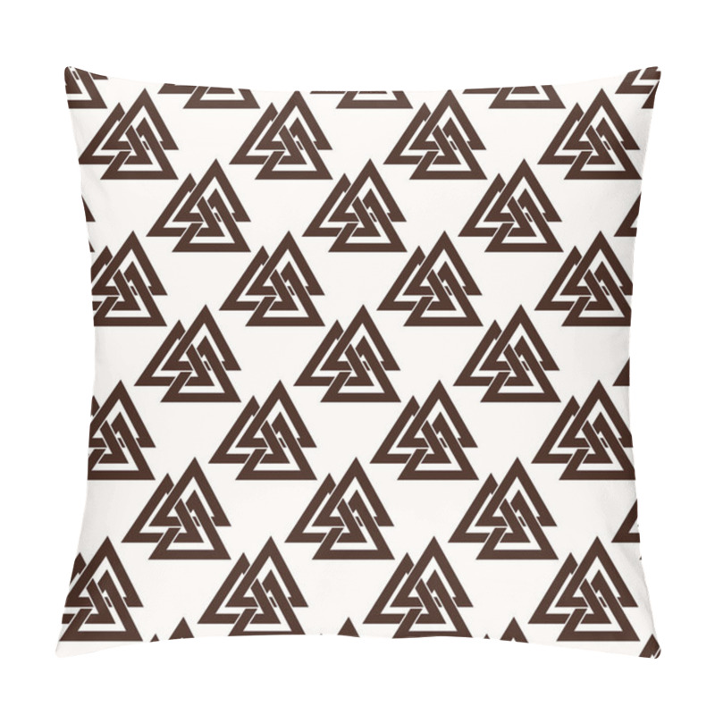 Personality  Seamless Pattern From The Crossed Triangles.  Endless Texture For Textile Design. Sacred Sign Of Vikings - Three Triangles. Triksel. Sacral Symbol. Norman Culture. Trinity.  Vector Color Background. Pillow Covers