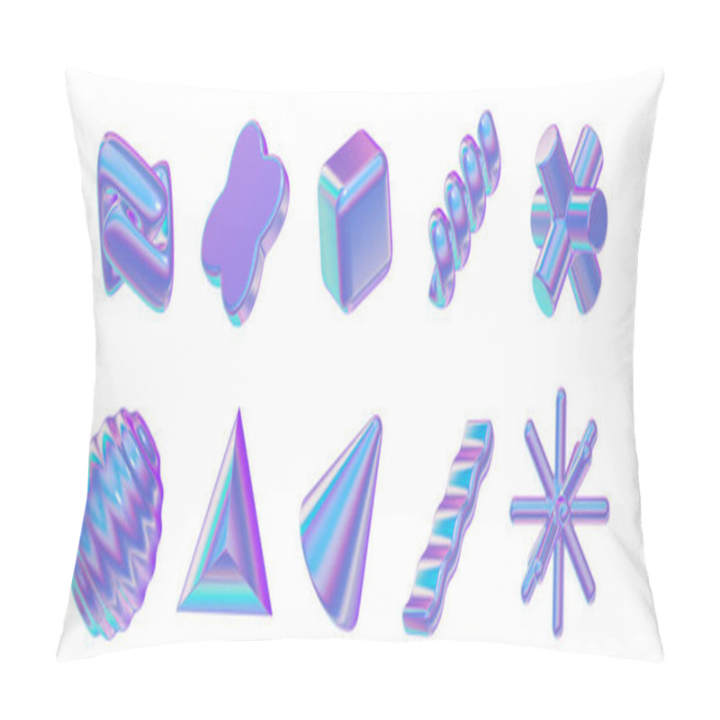 Personality  Vibrant Collection Of Various Geometric Shapes With An Iridescent Surface Finish, Including Twisted, Spherical, And Cubic Forms, Ideal For Abstract Designs. Pillow Covers