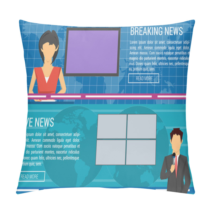 Personality  Two Banners Of World TV News Anchors Pillow Covers