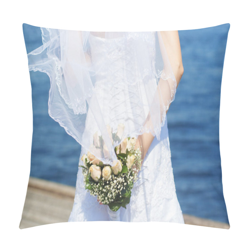 Personality  Bride Is Wearing Dress With A Bouquet In Hand Pillow Covers