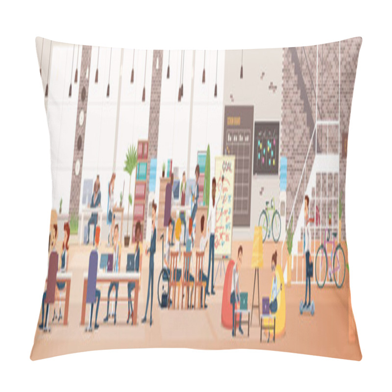 Personality  People Work In Office. Coworking Workspace. Vector Pillow Covers